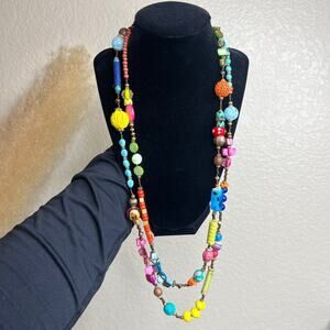 Miriam Haskell Vintage Multi Color Colorful Artsy Bead Strand Necklace.
